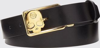 Philipp Plein Cintura in pelle liscia con fibbia Skull e logo Hexagon