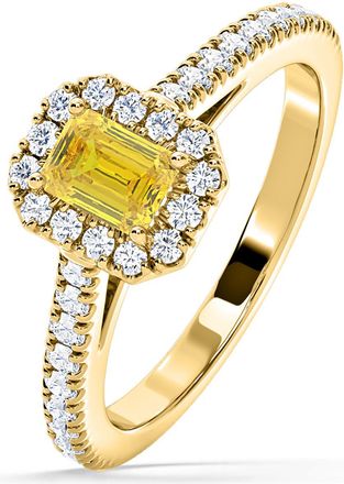 The Diamond Store Annabelle Yellow Lab Diamond 1.00ct Emerald Cut Halo Ring in 18K Yellow Gold - Elara Collection