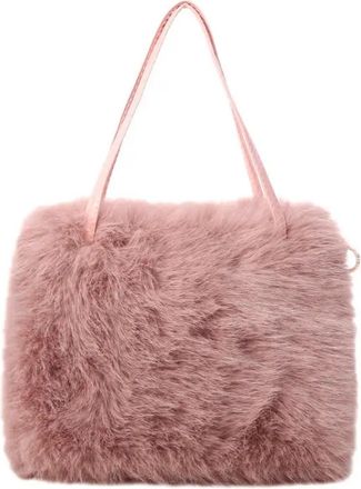 Generic Faux Fur Tote Bag Womens Bucket Plush Ladies Handbags Soft Winter Crossbody Shoulder Bags