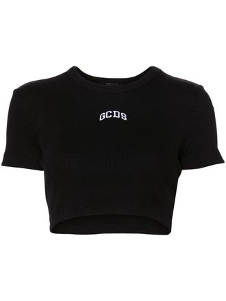 GCDS logo cropped T-shirt - Black