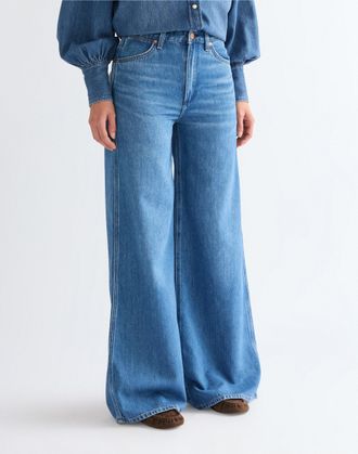 Wrangler Schlagjeans WRANGLER W-CANYO, Damen, Gr. 27, L&auml;nge 32, lasso twilight, Denim/Jeans, Obermaterial: 60% Baumwolle, 40% Lyocell, loose fit lang, Jeans Sc