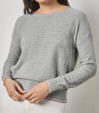 Lilla P Tipped Hem Wide Neck Sweater Top In Heather Grey