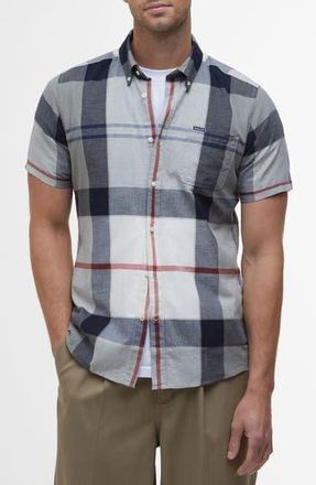 Barbour Doughill Plaid Short Sleeve Cotton & Linen Button-Down Shirt in Bleached Pine Tartan at Nordstrom Rack, Size Xx-Large