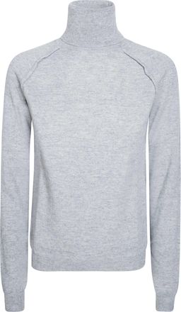 Dondup Grey Seamless Ribbed Wool Turtleneck Sweater