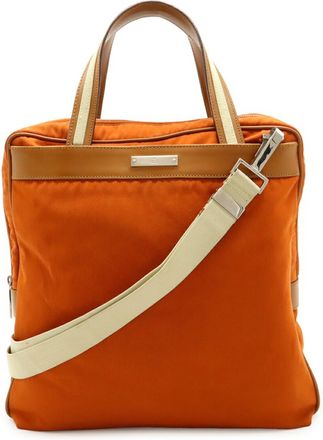 Gucci Beige Camel Orange Canvas Leather Handbag Shoulder Bag Tote Bag (Pre-Owned)