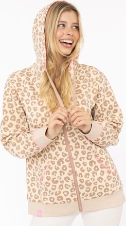 Zwillingsherz Kapuzensweatjacke ZWILLINGSHERZ Soft Leo, Damen, Gr. L/XL, beige, Sweatware, Obermaterial: 80% Polyester, 20% Baumwolle, Sweatjacken Kapuzensweatjacke