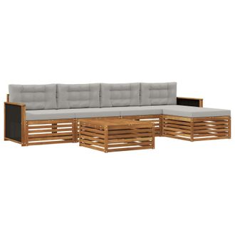 vidaXL Conjunto De Sof&aacute;s De Exterior 6 Pcs Natural Y Gris Claro Vidaxl