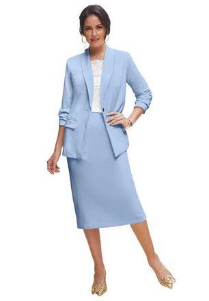 Jessica London 2-Piece Stretch Crepe Single-Breasted Skirt Suit in Azure Mist at Nordstrom, Size 20