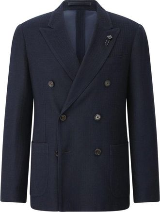 Lardini Jassen, Heren, Blauw, L, Katoen, Dubbelrijige Katoenen Blazer