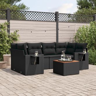 vidaXL Set De Comedor De Jard&iacute;n 7 Pzas Y Cojines Rat&aacute;n Sint&eacute;tico Negro Vidaxl