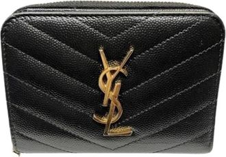 Saint Laurent Pre-owned V Stitch Cassandra Leather Compact Zip Around Wallet - Dames - Vintage Accessoires - Zwart - ONE Size - Leer - Vintage