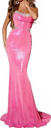 Jovani Strapless Evening Gown In Hot Pink