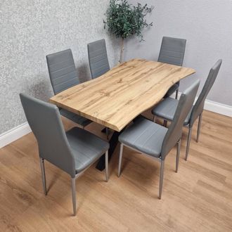 Kosy Koala Modern Dining Table with 6 Grey faux leather Chairs Kitchen Furniture in Brown