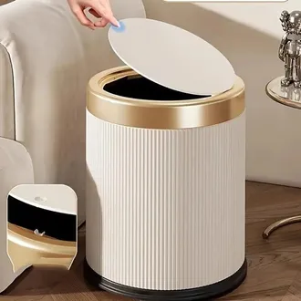 Angel Cerd&aacute; Un Elegante Cubo De Basura Redondo De Pl&aacute;stico Abs Con Tapa, De Color Crema, Con Capacidad Para 12 Litros, Perfecto Para El Hogar, La Oficina Y La Esc
