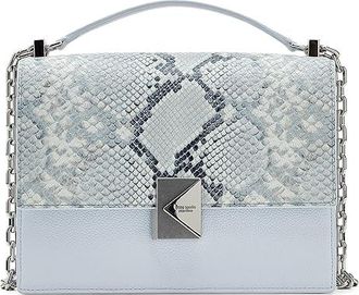 Kate Spade New York Deco Snake Embossed Mixed Material Chain Shoulder Clutch Womens Handbags Pale Sapphirine, Leather