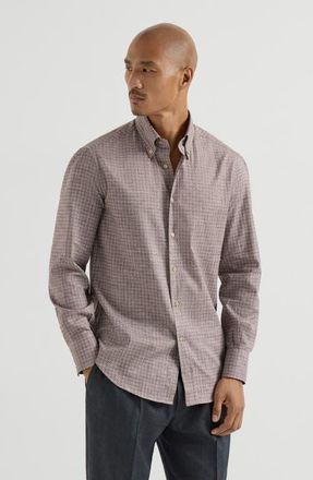 Brunello Cucinelli Printed twill shirt in Brown at Nordstrom, Size Xxx-Large Eu