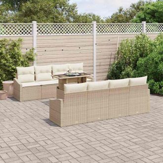 vidaXL Conjunto De Sof&aacute; De Jard&iacute;n 9 Pcs Beige Polirat&aacute;n Vidaxl