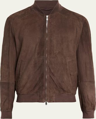 Brunello Cucinelli Mens Suede Full-Zip Bomber Jacket