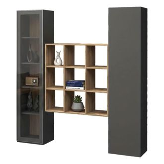 Dmora Aparador Ddacru, Juego De Sal&oacute;n Con 2 Puertas Y Estantes, Buffet De Sal&oacute;n, Aparador De Cocina, 100% Made In Italy, Cm 170x30h180, Antracita Y Arce - D