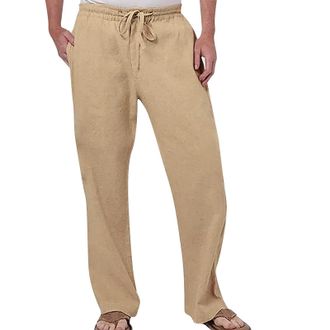 Generic Mens Linen Trousers Casual Cotton Trouser Summer Beach Men Hippie Trousers Loose Fit Drawstring Trousers Cotton Linen Trouser Solid Trousers Loose Fit