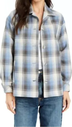 Drew Peyton Cotton Plaid Car Coat In Blue