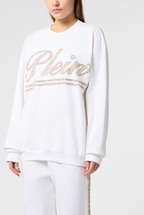Philipp Plein Washed Open Back Sweatshirt Strass Signature Women in White at Nordstrom, Size X-Small