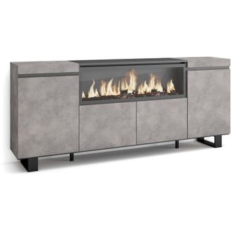 Skraut Home Aparadores Para Sal&oacute;n, Gran Capacidad De Almacenaje, 210, 4 Puertas, Chimenea El&eacute;ctrica Xxl, Dise&ntilde;o Industrial, Estilo Moderno, Roble Y Negro - Skraut