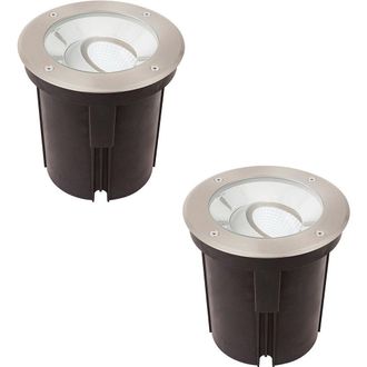 Loops 2 PACK Stainless Steel IP67 Ground Light - 16.5W Cool White Tilting Head LED in Metallics