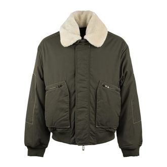 Emporio Armani Nylon Twill Bomber Jacket With Shearling Effect Collar