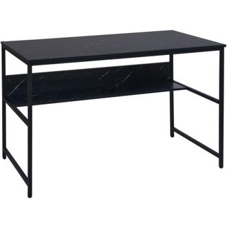 Hhg Non utilizzato] Scrivania tavolo tavolino ufficio HHG 649 metallo mdf melaminico 120x60cm nero effetto marmo