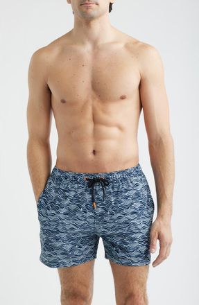 Save The Duck Ademir Swim Trunks in Ondine Off White On Blue at Nordstrom, Size Xx-Large