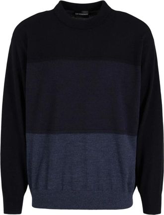 Emporio Armani Stijlvolle Gebreide Pullover Trui - Heren - Ronde hals truien - Blauw - 3XL - Wol - Truien & Vesten