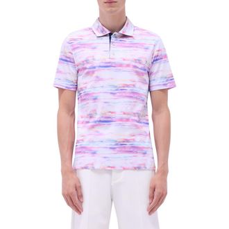 Bugatchi Hendrix Digital Watercolor Print Pima Cotton Polo in Pink at Nordstrom Rack, Size Xx-Large