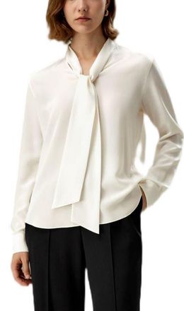 LilySilk Silk Bowtie Blouse in Natural White at Nordstrom, Size X-Large