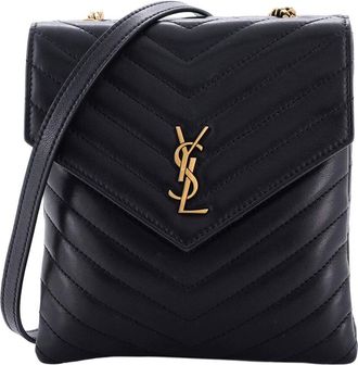 Saint Laurent Black Chevron Leather Double Flap Bag (Authentic Pre-Loved)