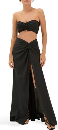 Vix Sirene Linen Blend Cover-Up Midi Skirt in Black at Nordstrom, Size X-Small