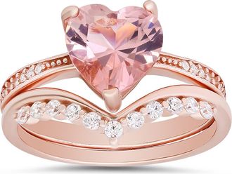 Queen Jewels Morganite Heart Two-Piece Ring Set in Rose Gold at Nordstrom Rack, Size 10