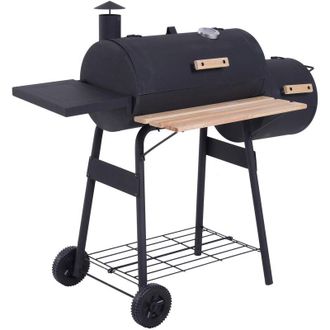 OUTSUNNY Barbacoa De Carb&oacute;n 3 En 1 Con Term&oacute;metro Y Ruedas Estantes De Madera Picnic