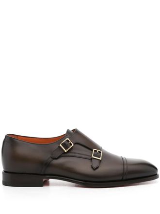Santoni leather monk shoes - Brown
