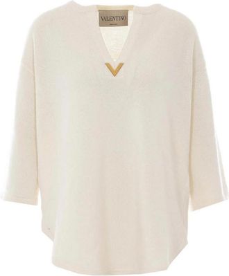 Valentino Garavani Top de punto con V-Logo - Blouses & Shirts - Mujer - Blanco - L