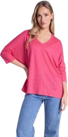 Notshy Emilie Love Potion V-Hals Linnen Poncho - Dames - Longsleeves - Roze - L - Linnen - Tops