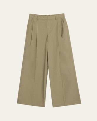 Brunello Cucinelli Techno Cotton Poplin Pleated Wide-Leg Sartorial Pants