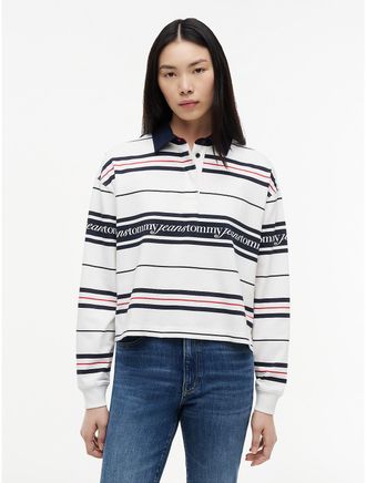 Tommy Hilfiger Womens Tommy Jeans Relaxed Rugby Sweatshirt - White - XS