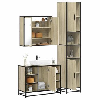 Berkfield Home 3 Piece Bathroom Furniture Set Sonoma Oak Engineered Wood in Brown