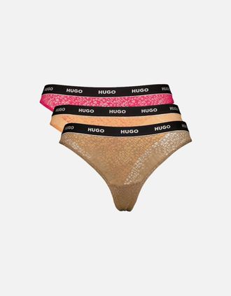 HUGO BOSS Womens 3-Pack Classic Logo Lace Thongs, Pink/Earth/Apricot - Tan - Size: 18