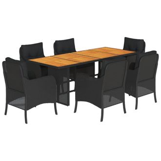 vidaXL Set Da Pranzo Da Giardino 7 Pz Nero Con Cuscini In Polyrattan Vidaxl