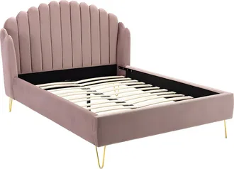 Vente-Unique Vente-unique - Letto Con Testata Letto Ondulata 140 X 190 Cm Velluto Rosa Antico - Sagali