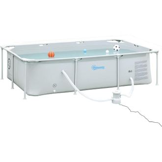 OUTSUNNY Piscina Desmontable Tubular Con Depuradora De Cartucho Piscina Rectangular De Acero Para Adultos Y Ni&ntilde;os 252x152x65 Cm 2,163l Gris