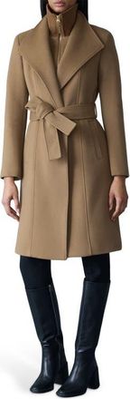 Mackage Norita Belted Double Face Wool Coat with Wool Blend Bib in Otter at Nordstrom, Size X-Large