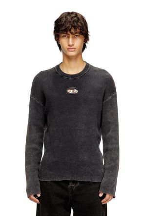 Diesel Cut-out ribbed jumper with Oval D plaque - Knitwear - Man - Grey